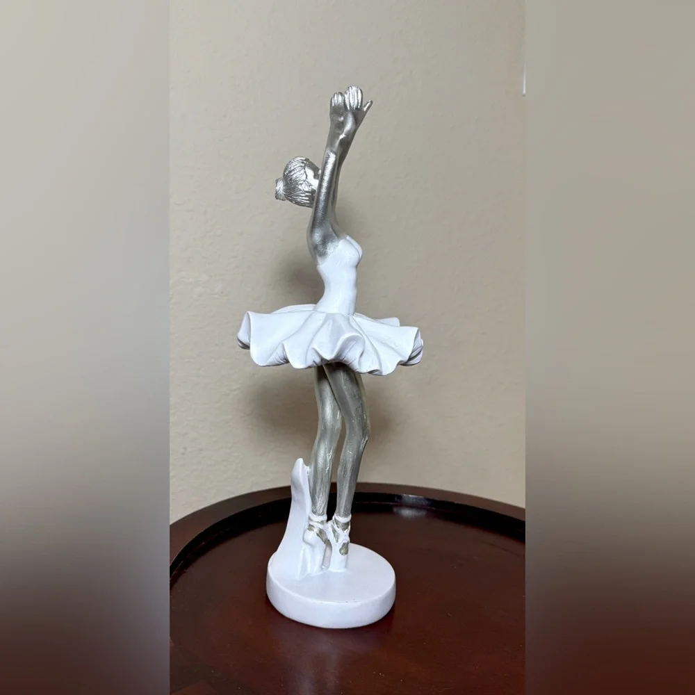 White and Silver Ballerina Figurine Statuette Decorative Art  Sculpture Gift